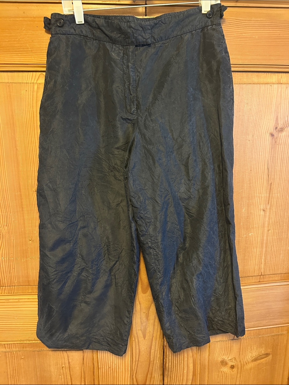 Donna Karan Black Silk Minimalist Cropped Wide-Leg Pants Trousers Made in USA 12